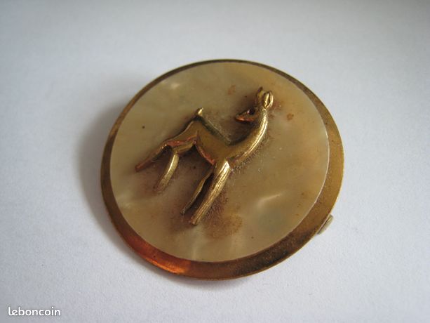 Broche Vintage En Argent Massif - Faon/biche Animalière, épingle à Pompe, Ref 1615, Occasion