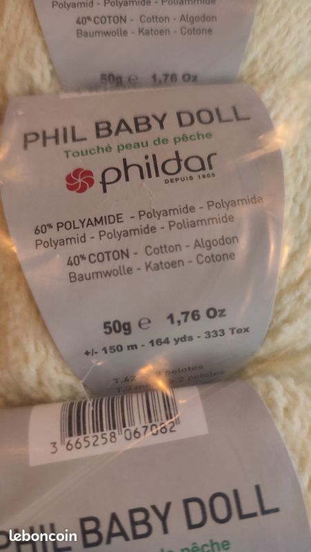 Lot De 5 Pelotes De Laine Phildar Baby Doll Zeste - Jaune - Polyamide/coton - Neuves