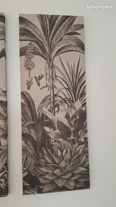 Toiles imprimées triptyques jungle noire et beige, 135x120 cm (image 5)