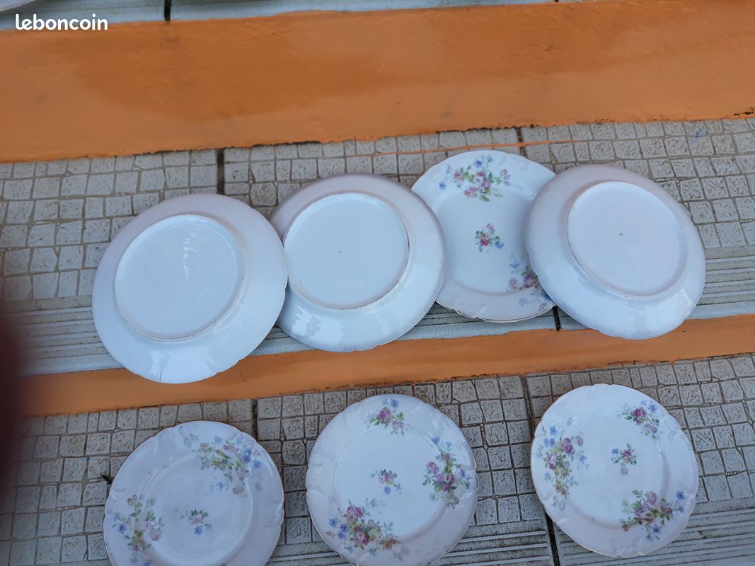 6 assiettes plates vintage Country Basket collection made in Japan motif fleuri Porcelaine - Vendu