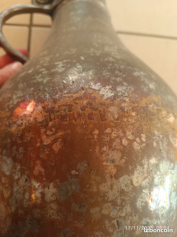 Grande aiguière ancienne en cuivre & argenture – 47 cm – pièce orientale XIXe – très décorative (image 5)