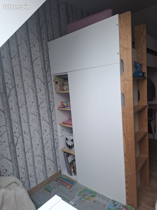 Lit mezzanine avec bureau et rangement (image 3)