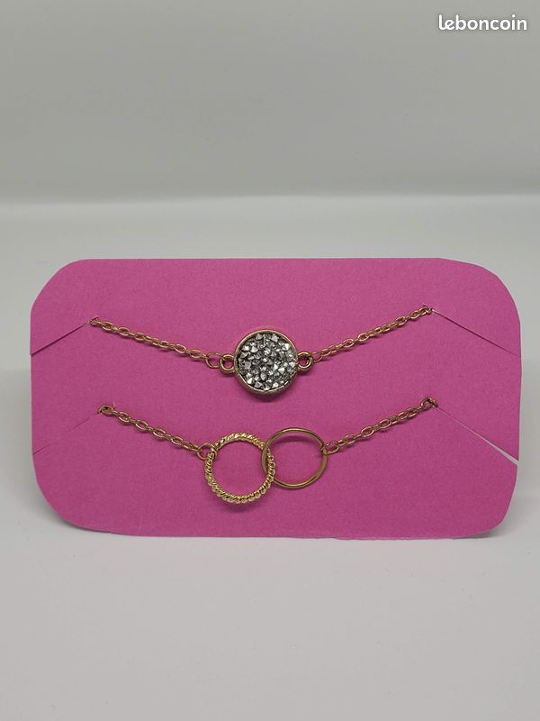 NEUF Lot de 2 bracelets en métal doré (image 1)
