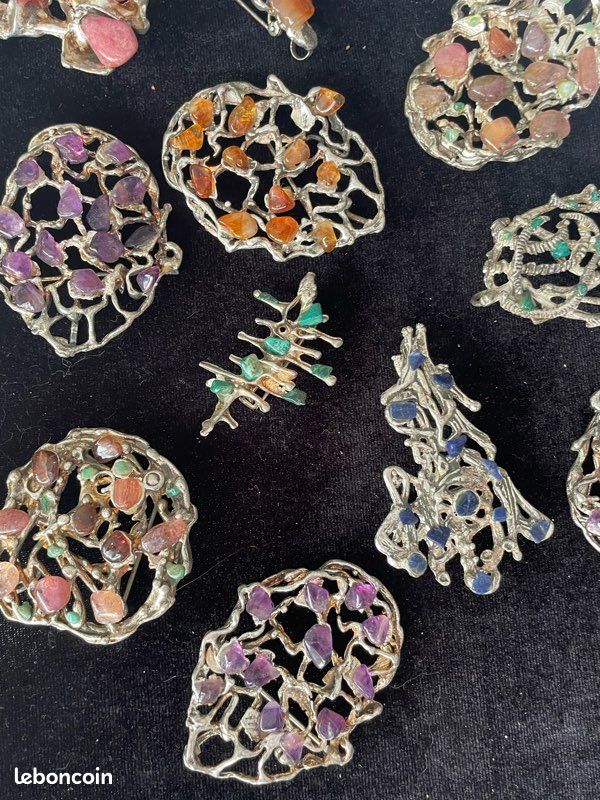 Bijoux Ancienne Broche en Argent avec Pierre Centrale (10-19/1