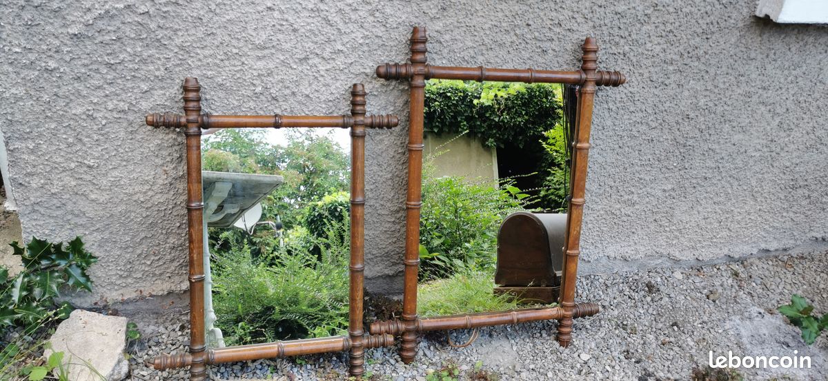 Miroirs anciens en bois façon bambou (image 1)