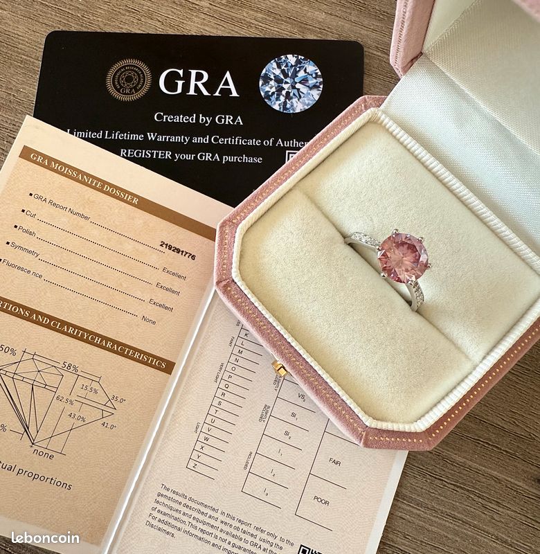 Bague Argent 925 Avec Moissanite Rose - Taille 52 - Neuf Avec étiquettes - Pierre Synthétique De Qualité