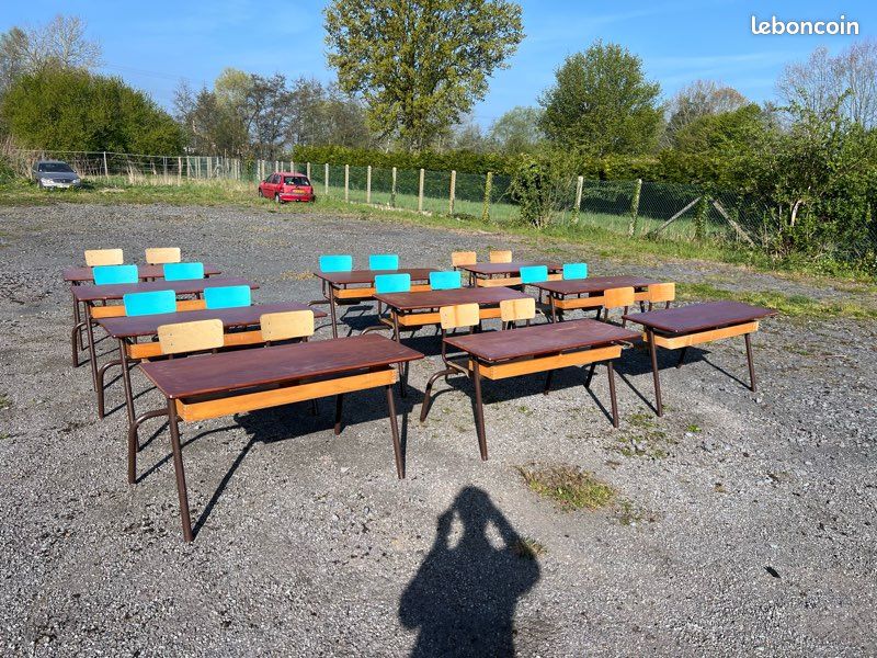 Bureaux d’école vintage en métal et bois - parfait pour déco, bureau ou atelier (image 3)
