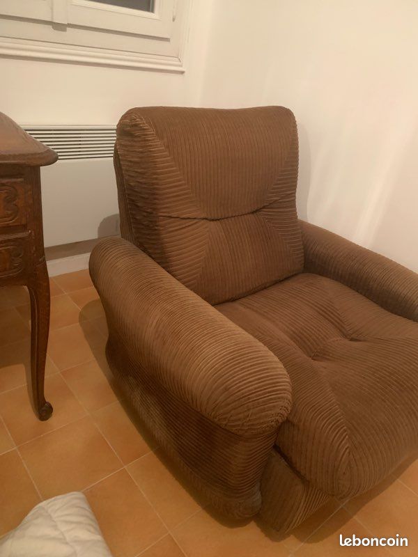 Fauteuil vintage marron velours côtelé (image 2)