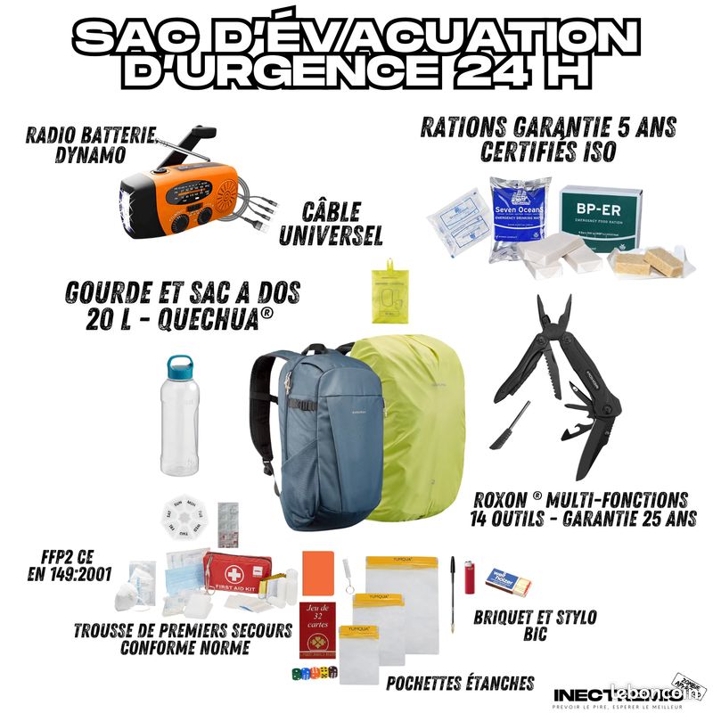 Sac d'évacuation d'urgence, léger et compact - kit de survie 24 H (image 2)