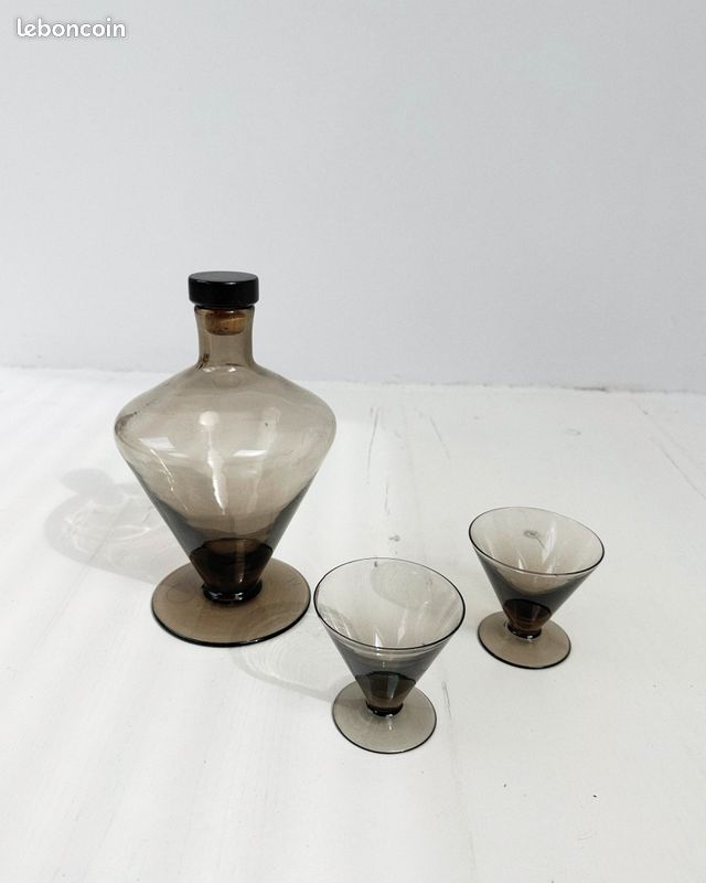 Set carafe et verres fumés vintage (image 6)