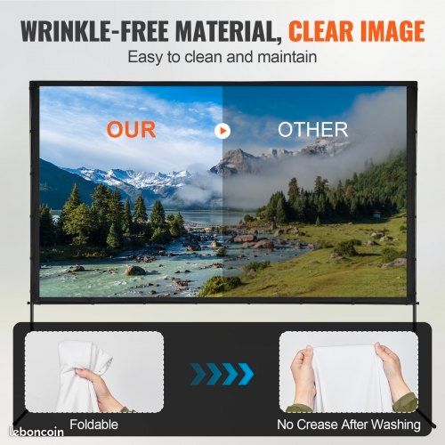 Écran de projection VEVOR avec support, 120 pouces HD 4K, utilisable en intérieur et extérieur, pliable et portable, format 16:9, idéal pour le home cinéma, le camping, les loisirs, etc., noir (image 5)