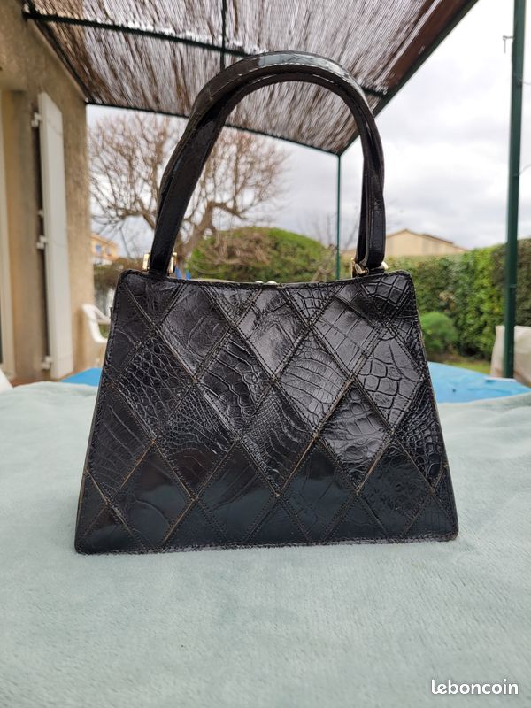 Petit sac Vintage cuir Croco années 50 de marque Jean Charles