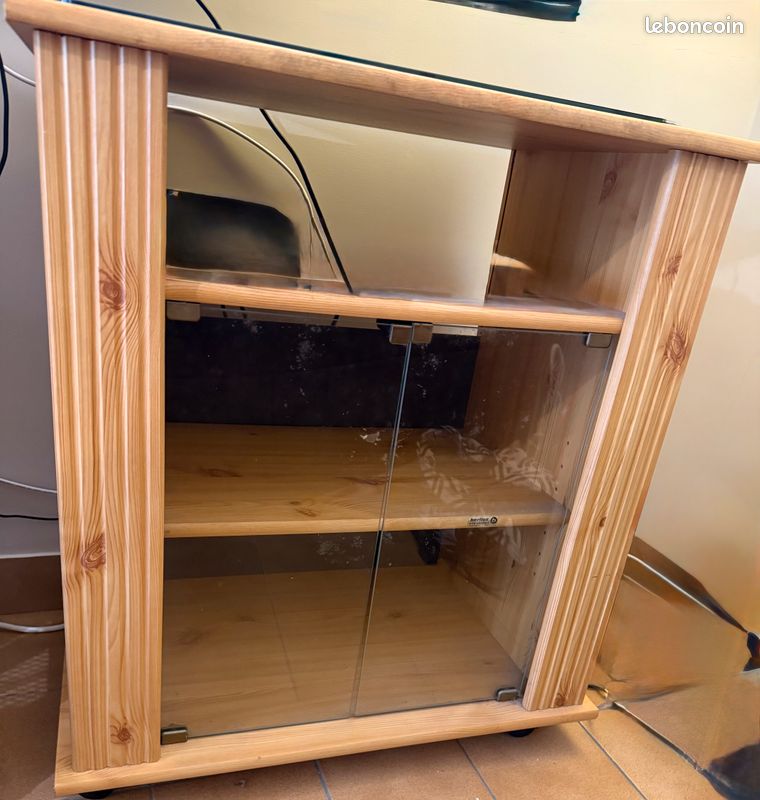 Meuble TV à roulettes en pin P 41,5 L 67,5 H76 cm (image 1)