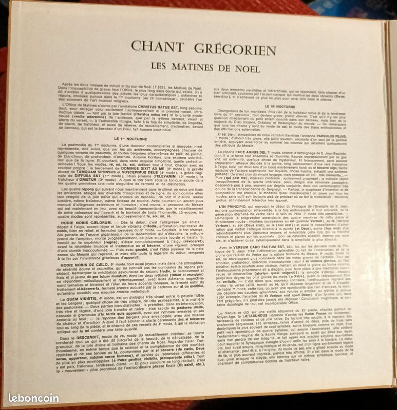 Disque vinyle 33 tours : Chant grégorien - les Matines de Noël (image 2)