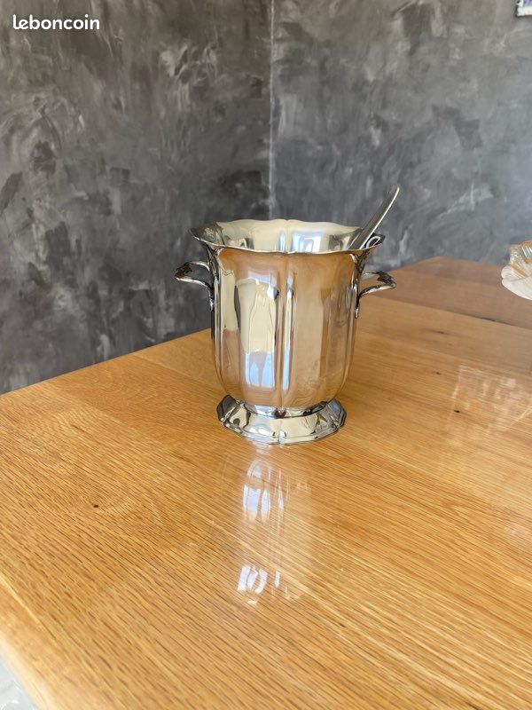 Seau à glace vintage en cristal taillé et métal chromé Pince - Arts de la table