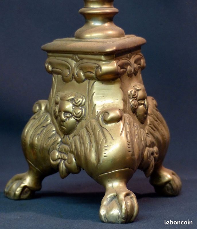 1890 paire grands bougeoirs candélabres pique-cierge 52cm6kg bronze doré église (image 9)