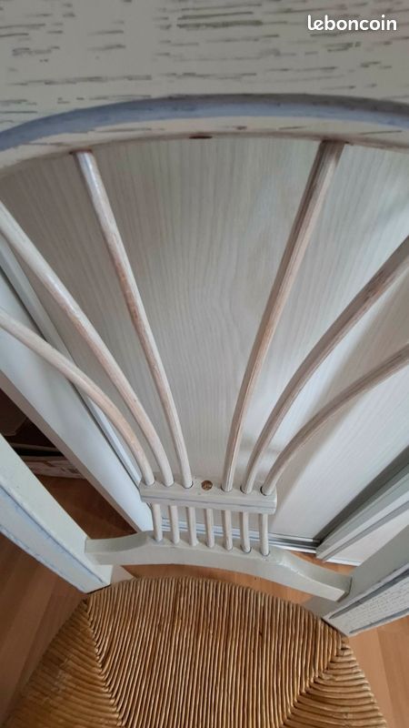 Lot de 4 chaises en bois, assise paillée, blanc/ liseré ciel (image 6)
