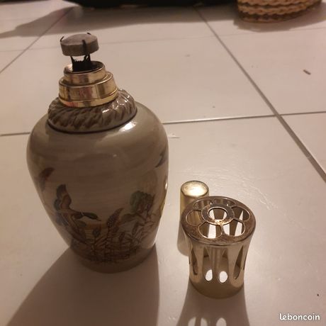Belle lampe berger grès d'art signé BREUGNOT BR décor oiseaux canard
