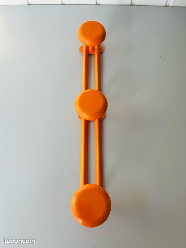 Porte Manteau 3 Patères Métal Orange Vintage Années 70 France (image 11)