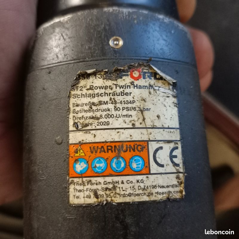 Clé choc pneumatique boulonneuse forch SM-43-4134P 820 Nm 1/2" (image 4)