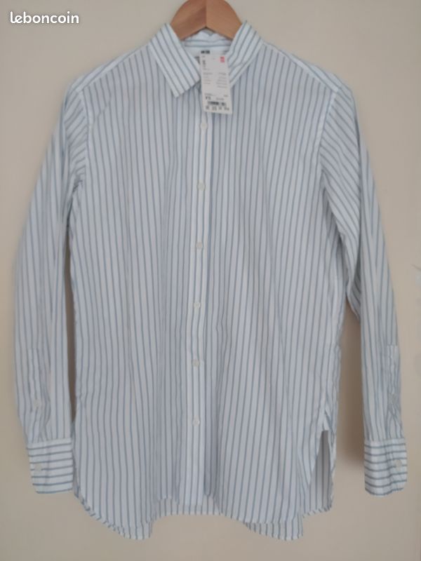 Chemise UNIQLO Femme Cintrée Noir Taille 34/36 - Coton Élastique - Occasion Parfait État