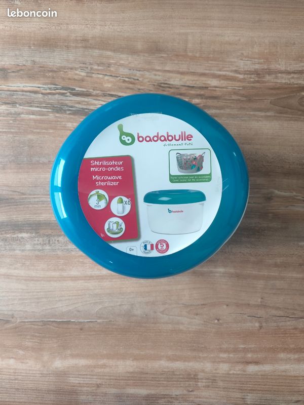 BADABULLE Stérilisateur Micro-Ondes Bleu/Gris – Rapide, Grande Capacité, 3 Minutes Seulement !