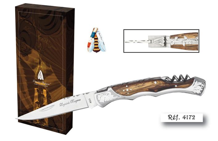 Couteau de berger en bois d'olivier avec emblème Corse et lock-back