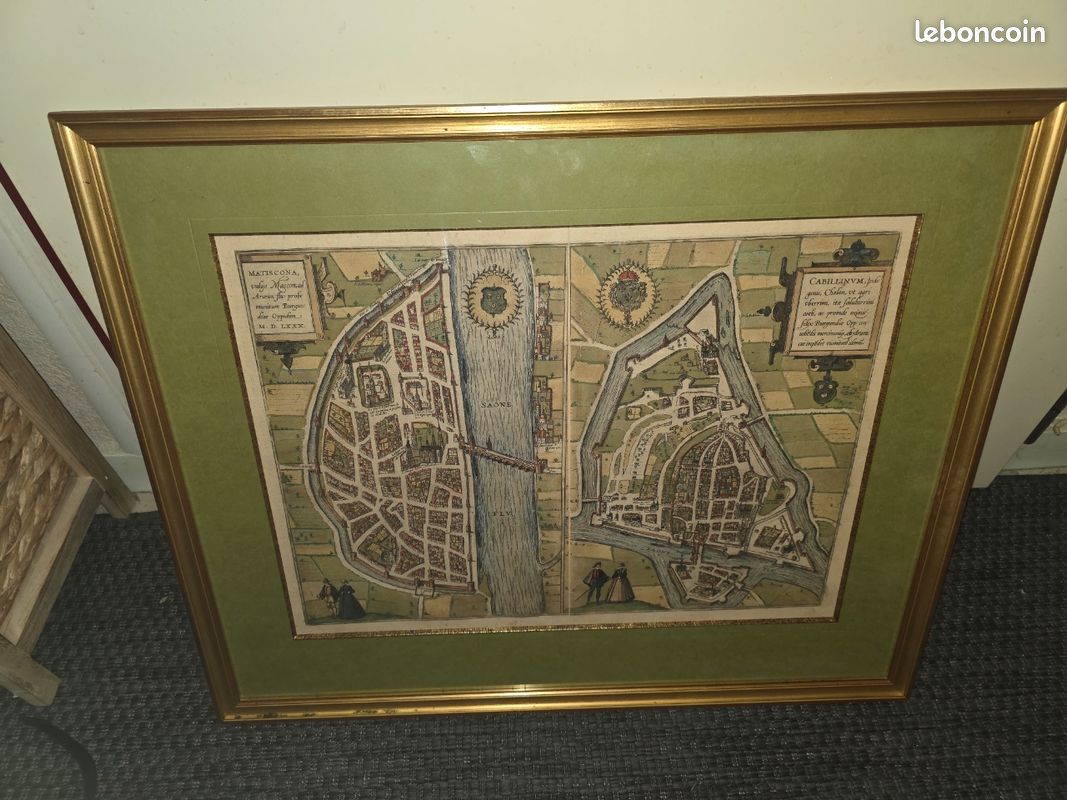 Grande vue historique de mâcon et chalon-sur-saône – encadrée (image 1)