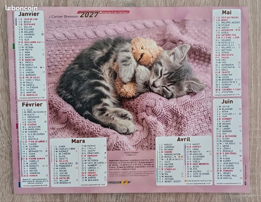 Calendrier la poste 2027 - chats et chiens dorment (image 2)