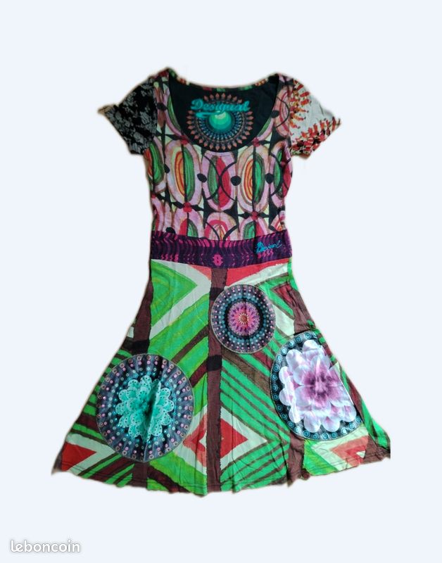 Robe Desigual Vintage - Taille XS - Coton - Multicolore - Manches Courtes