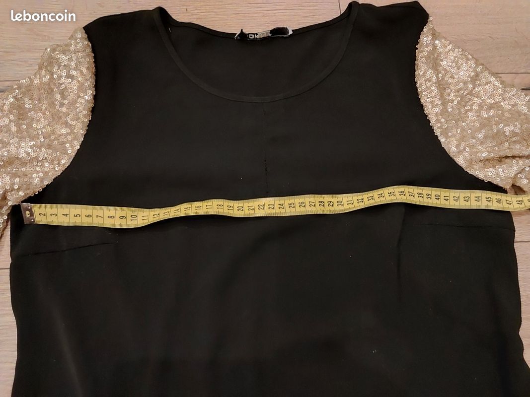 Robe Cocktail DKNY Noire à Paillettes Dorées - Taille 6 Neuve Avec étiquettes (valeur 395$)