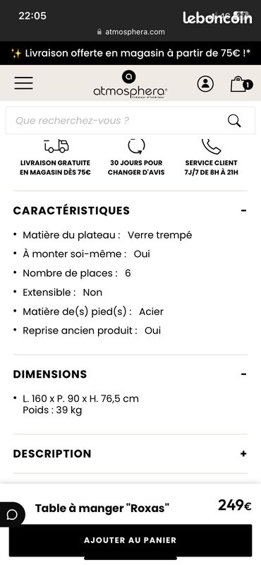 Table à manger 6 places (image 2)