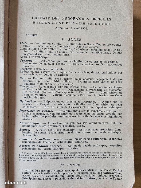 Chimie- Brevet élémentaire programme 1920 (image 8)