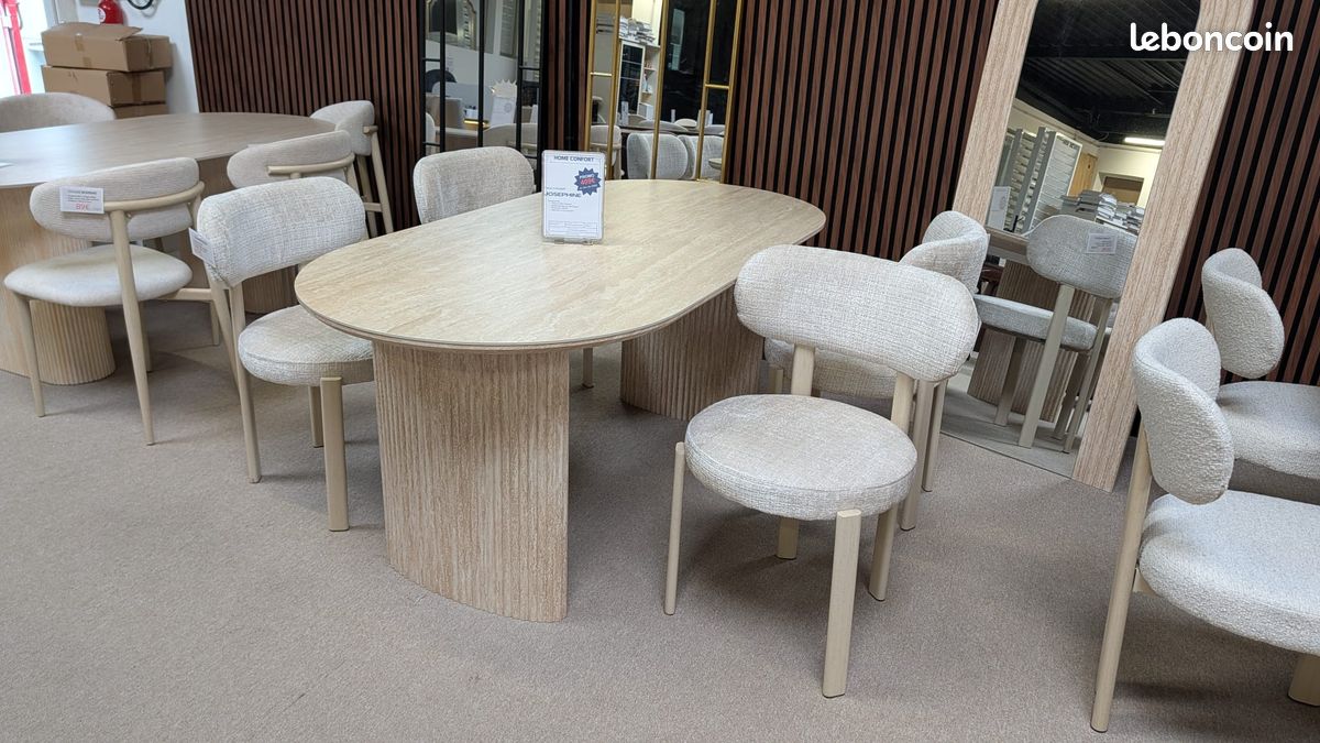 Table à manger JOSEPHINE céramique effet travertin beige 180 cm (image 2)