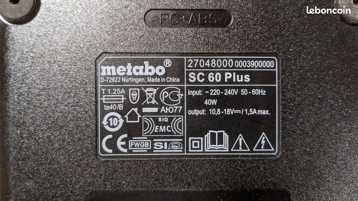 Chargeur Metabo 18V, 14,4V et 12V (image 2)