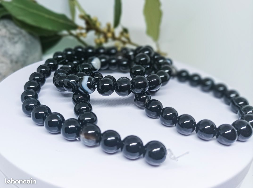 Lot : 90 perles 8mm en agate noire naturelle (image 2)