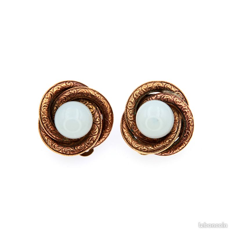 Boucles D’oreilles Clips Vintage Années 60 - Perle Blanche - Occasion