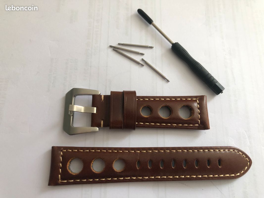 Bracelet De Montre En Cuir Brun Italien 22 Mm - Fait Main, Boucle Solide, Neuf