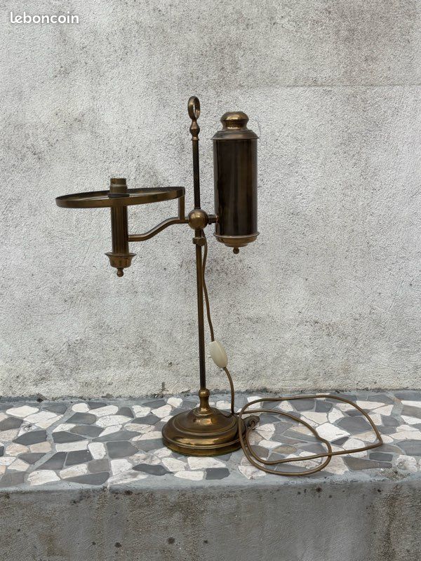 Ancienne lampe de bureau en laiton, électrifiée – style lampe d’étudiant (image 5)