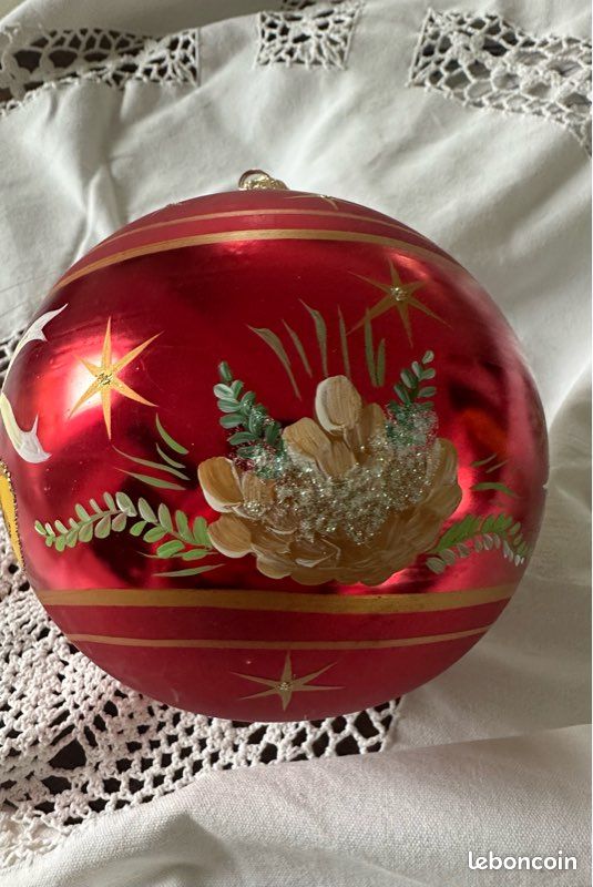 Boule De Noël Ancienne En Verre Cristallin Soufflée - Multicolore - Vintage France