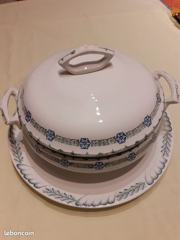 Soupière vintage Saint Amand motifs bleu et vert (image 5)