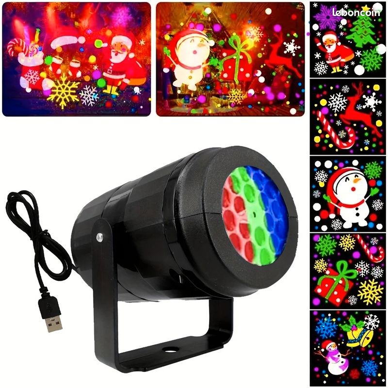 Projecteur Laser De Noël à Motifs Flocons De Neige - 16 Motifs, Rotatif, LED étanche