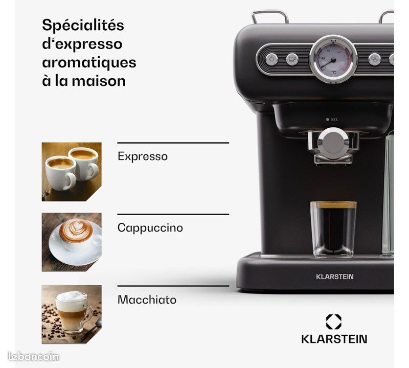 Soldes d'hiver 2026 : Klarstein SteelPresso Machine à expresso porte-filtre Machine à café b... pas cher