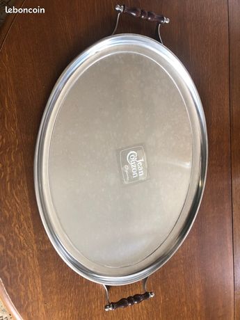 Plateau De Service Ancien Jean Couzon - Inox 18/10, Poignées, Vintage 1980, Motif Poisson