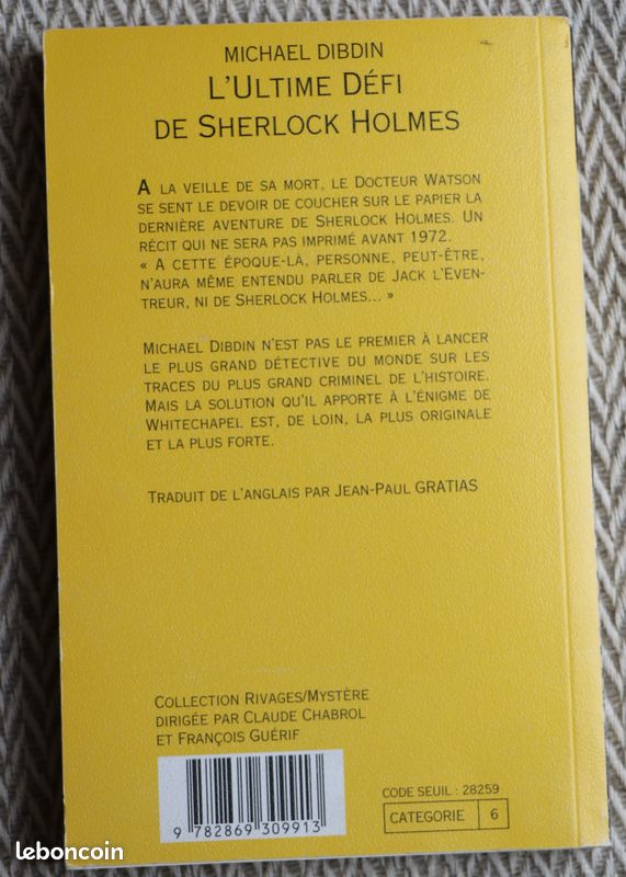 "l'ultime défi de Sherlock Holmes de Michael Bibdin N° 17 Rivages /Noir (image 3)