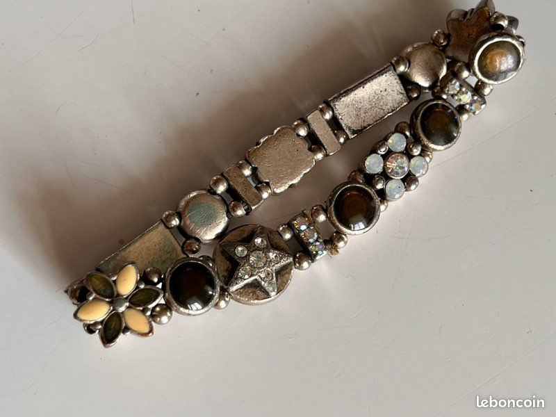 Petit bracelet métal argenté émail et strass (image 3)