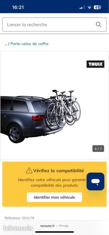 Porte Vélo Thule ClipOn 9103 Équipement auto