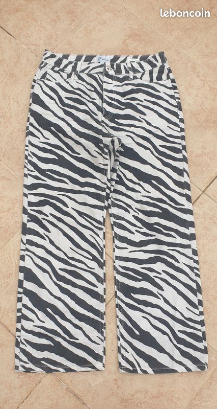 Pantalon jean zébré droit (image 1)