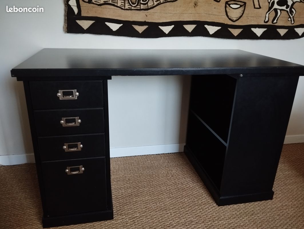 Bureau Ikea noir deux caissons, plateau amovible (image 1)