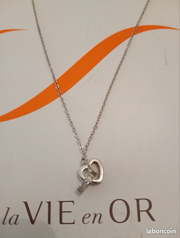 Collier femme coeur entrelacés, argent 925 ,et oxyde de zirconium (image 2)